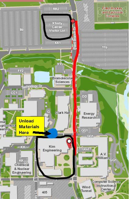 campus map showing unloading site